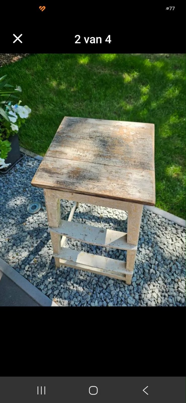 Vintage houten krukje / plantentafeltje 90 cm hoog, Ophalen, Gebruikt, Hout