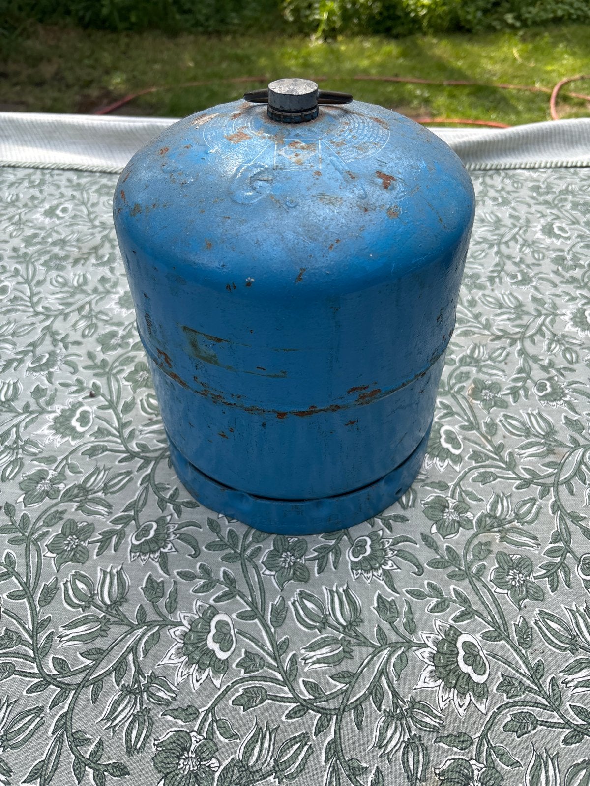 Gasfles halfvol (denk ik), Ophalen, Gebruikt