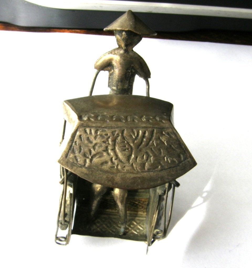 Riksja riksha bedjak miniatuur filigrain yogya verzilverd, Verzenden