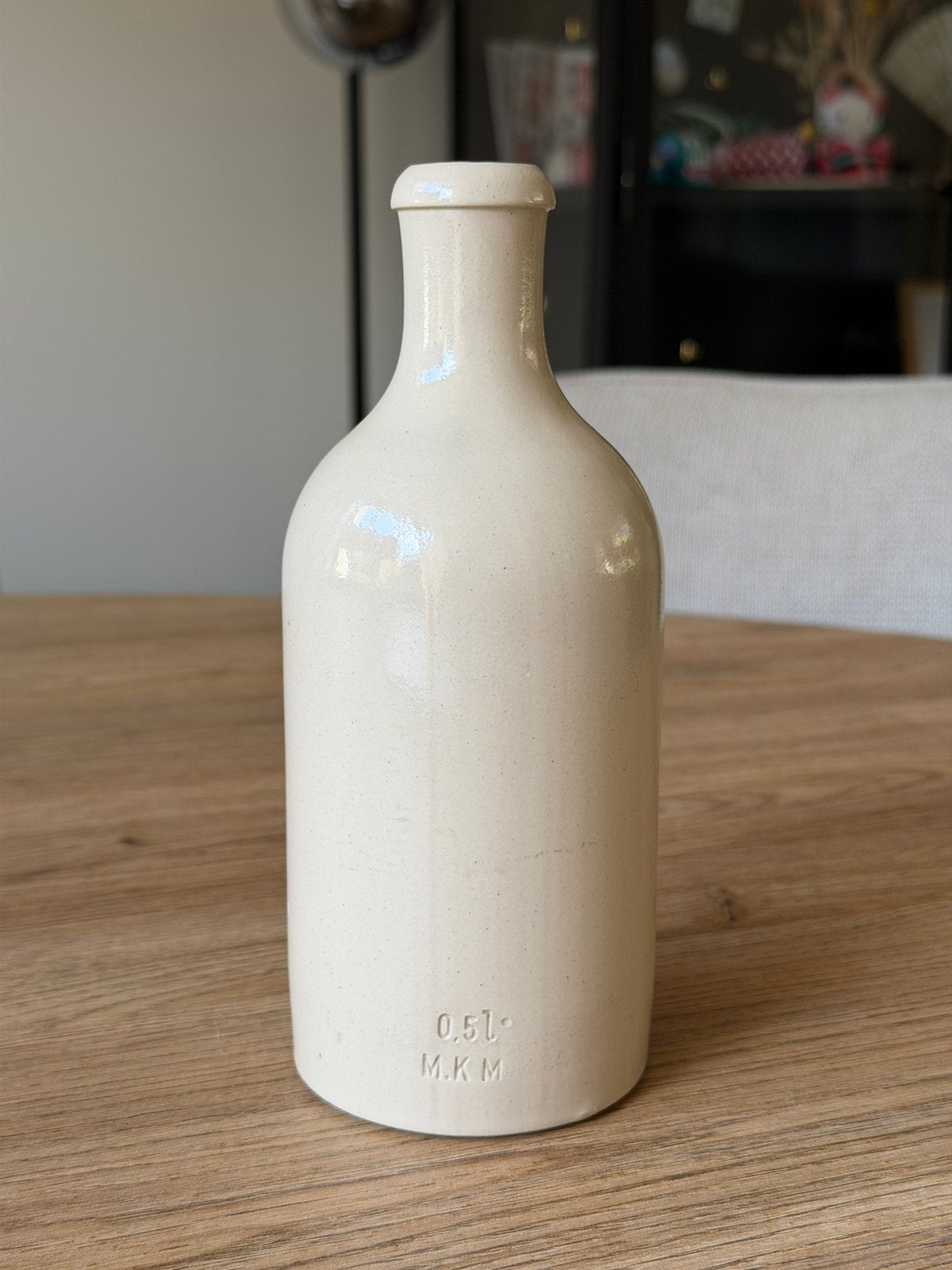 Vintage stenen kruik fles / vaas MKM, Ophalen of Verzenden, Gebruikt, Beige, 21 cm