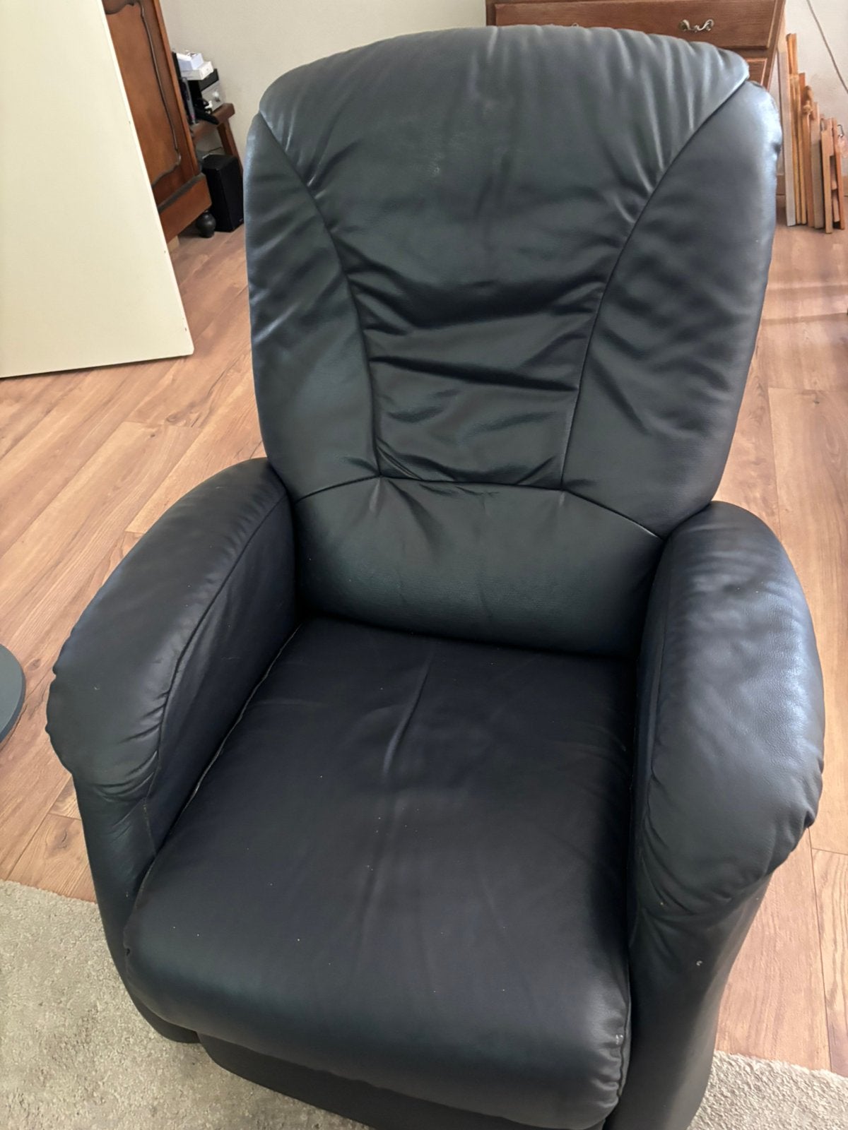 Verstelbare leren relaxstoel donkerblauw, Gebruikt, Ophalen of Verzenden, 50 tot 75 cm, Leer