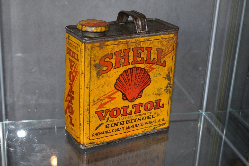 Zeldzame Shell voltol olie blik uit 1930, Verzamelen, Ophalen of Verzenden, Gebruikt, Reclamebord