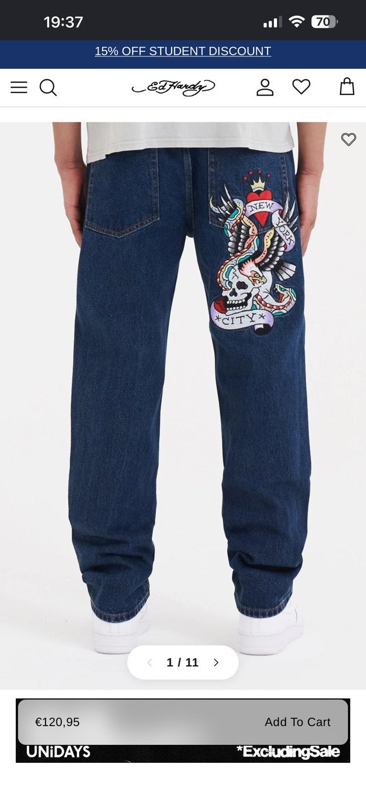 Ed Hardy NYC Skull Tattoo Graphic Jeans – Indigo – Maat 30, Kleding | Dames, Ophalen of Verzenden, Zo goed als nieuw, Blauw, W30 - W32 (confectie 38/40)