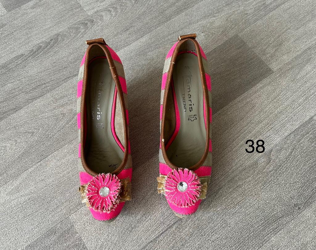 Tamaris ballerina's met sleehak, roze/beige gestreept, mt 38, Ophalen, Gedragen, Roze, Ballerina's