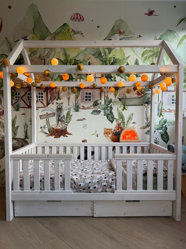 Huisbed  met lades 160 x 80, Kinderen en Baby's, Kinderkamer | Bedden, Ophalen, 70 tot 85 cm, Zo goed als nieuw, Matras