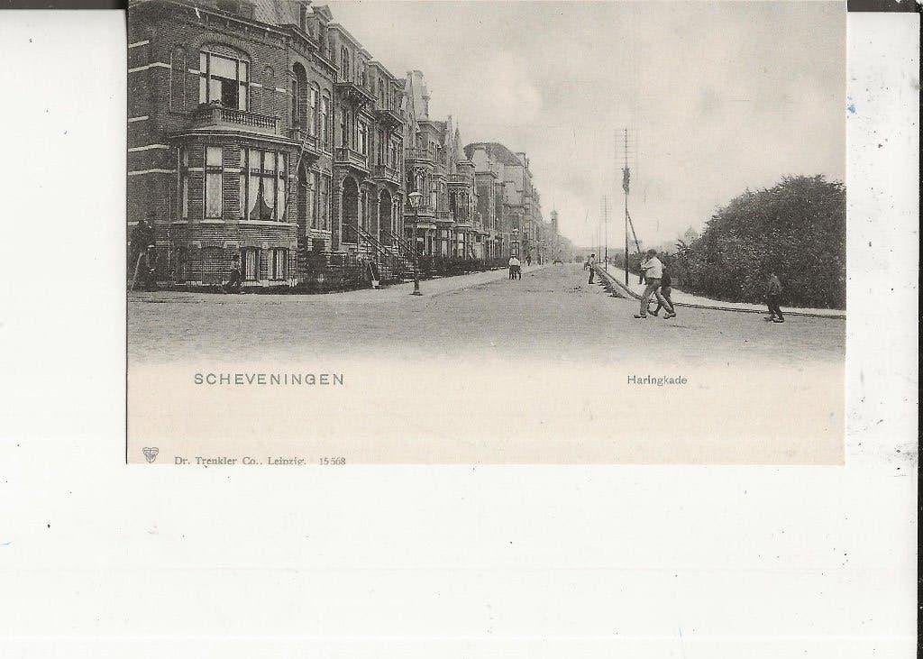 Scheveningen Haringkade met redershuizen en telegraafmast, Ophalen of Verzenden, Voor 1920, Ongelopen, Zuid-Holland
