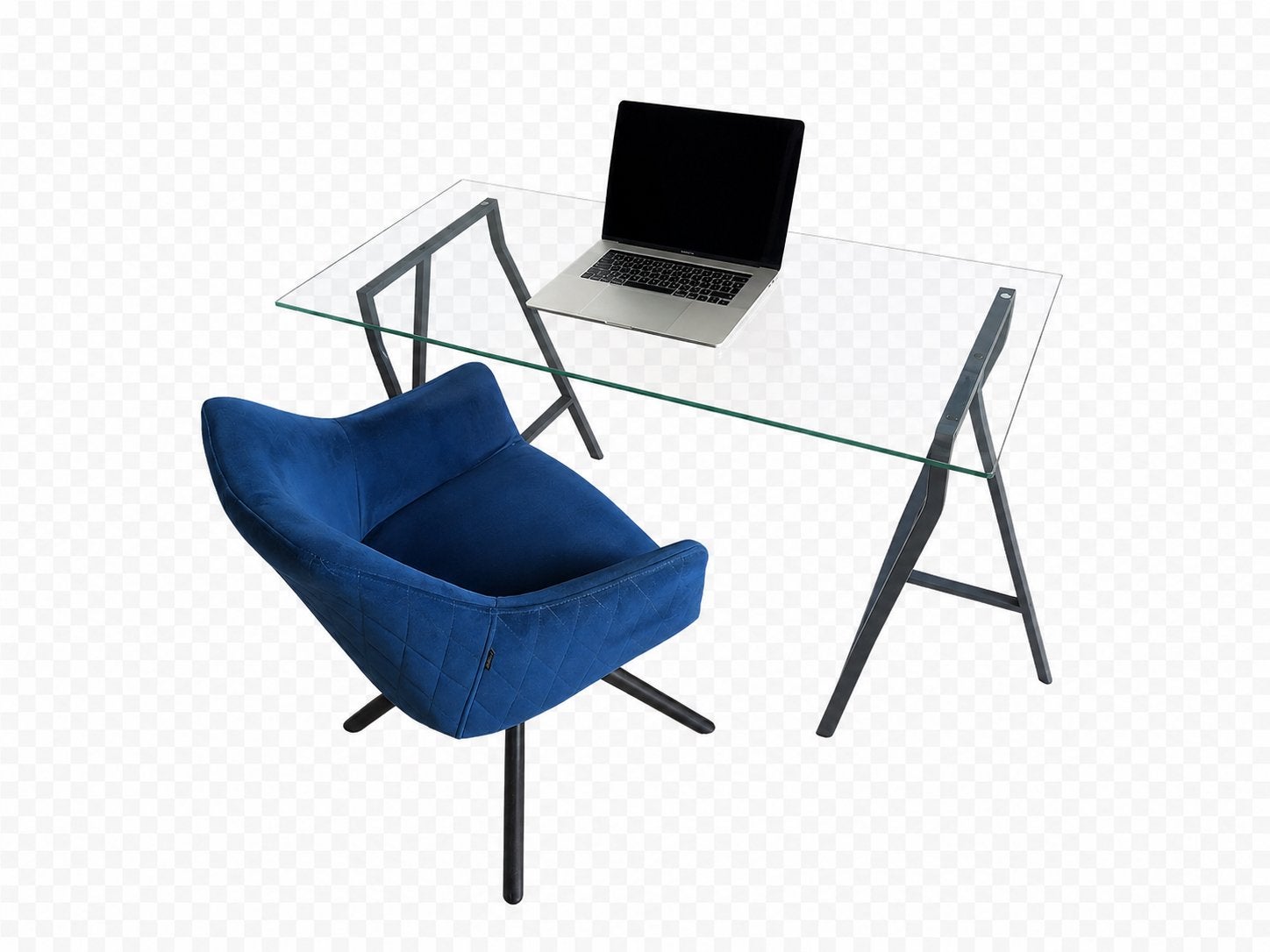 Glazen bureau tafel met metalen onderstel, Ophalen, Overige typen, 120 cm, Zo goed als nieuw