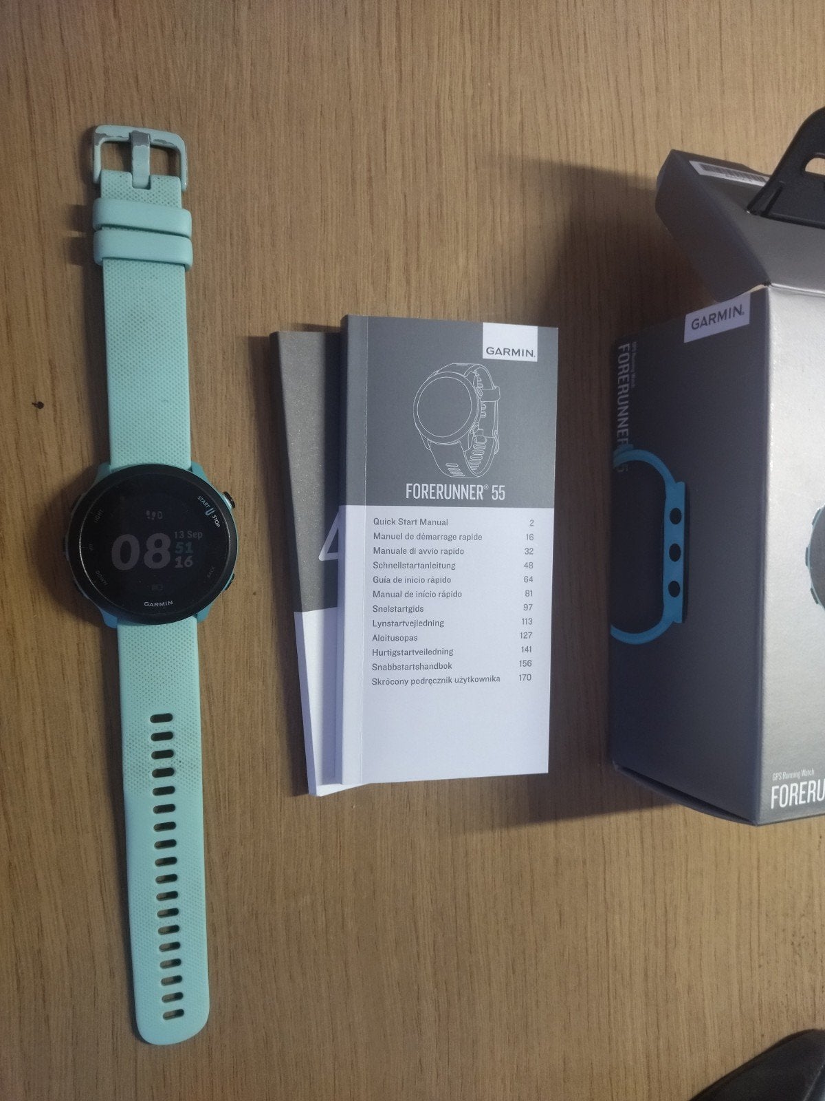 Garmin Forerunner 55 met oplaadkabel, Sieraden, Tassen en Uiterlijk, Gebruikt, Blauw, Garmin, Ophalen of Verzenden