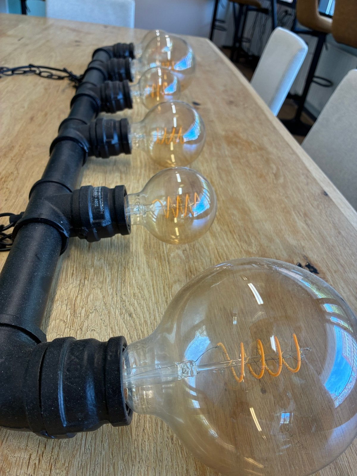 Industriële hanglamp met 6 E27 Edison LED lampen, Ophalen, Zo goed als nieuw, Metaal, E27 (groot)