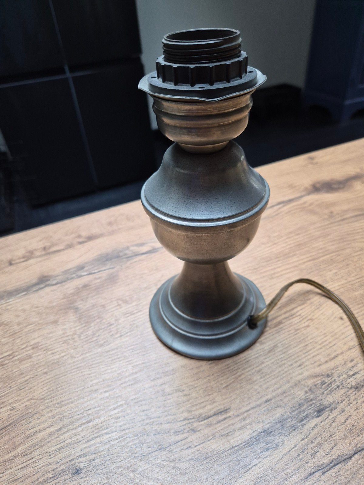 Tin-kleurige lampvoet, 20 cm hoog, Ophalen of Verzenden, Gebruikt, Metaal, Minder dan 50 cm