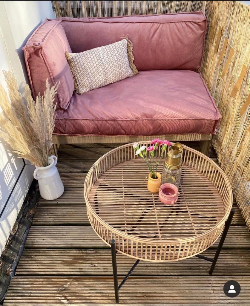 Roze velvet palletkussens + houten palletbank, Ophalen of Verzenden, Zo goed als nieuw, Hout