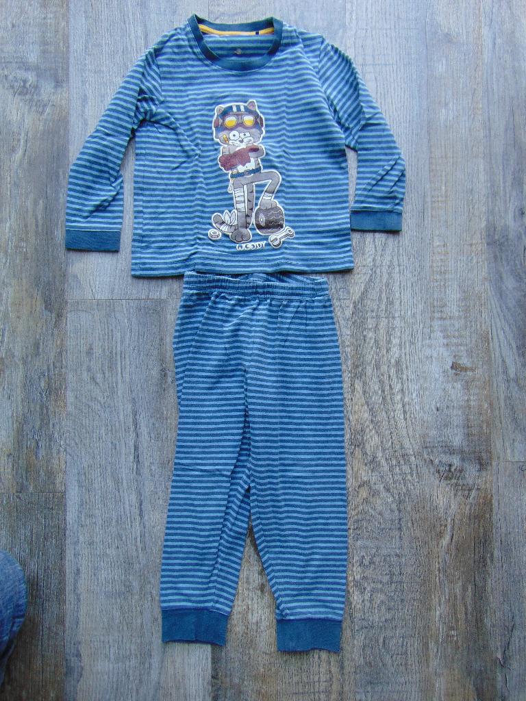 Woody pyjama blauw gestreept lange broek + shirt maat 98, Nacht- of Onderkleding, Ophalen of Verzenden, Zo goed als nieuw, Jongen