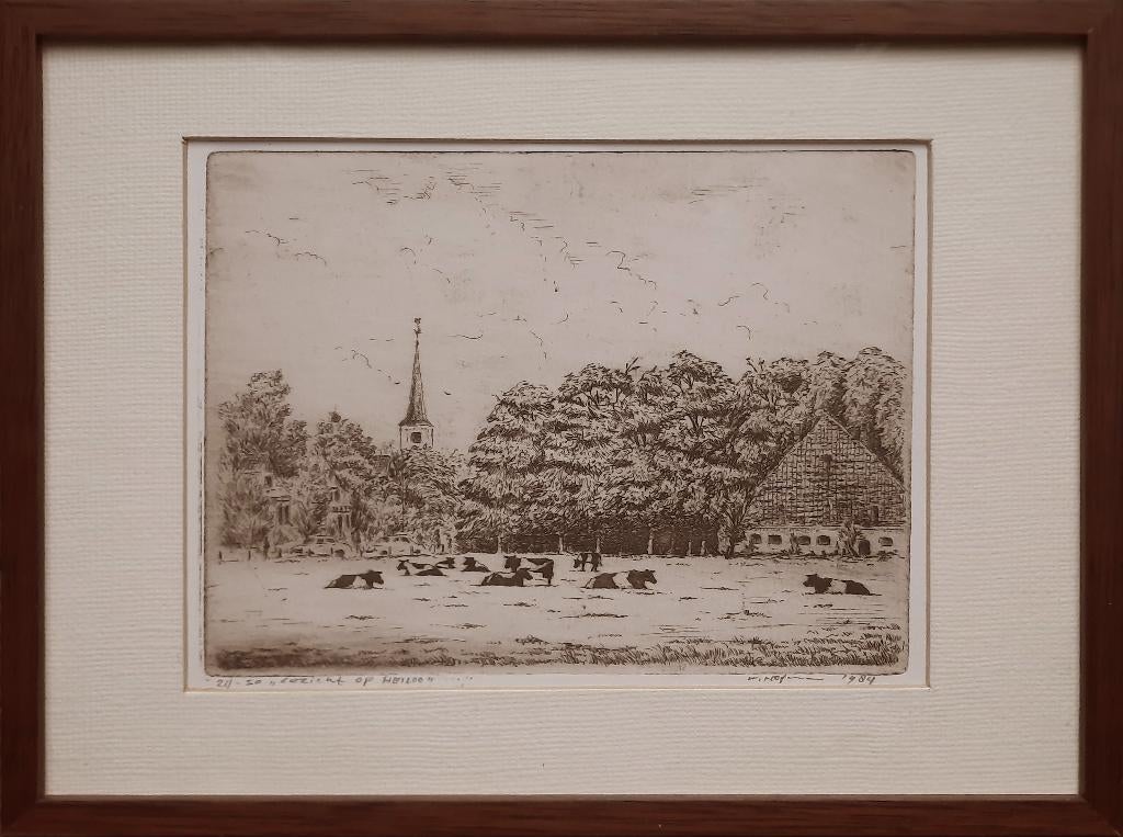 Gezicht op Heiloo 24/50 - Kunstenaar: Willem Hopman, Antiek en Kunst, Ophalen, Ingelijst, Landschap, 1950 - 1999