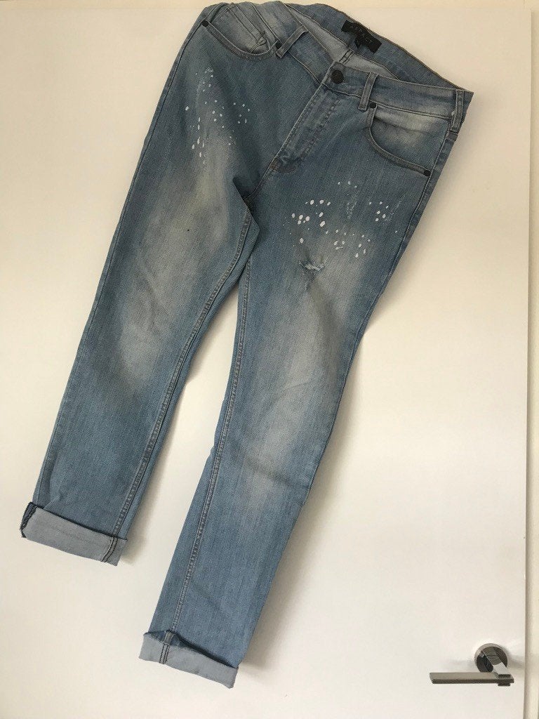 Aspact jeans W33, lichtblauw met verfspatten, Blauw, Aspact, Ophalen of Verzenden, Zo goed als nieuw