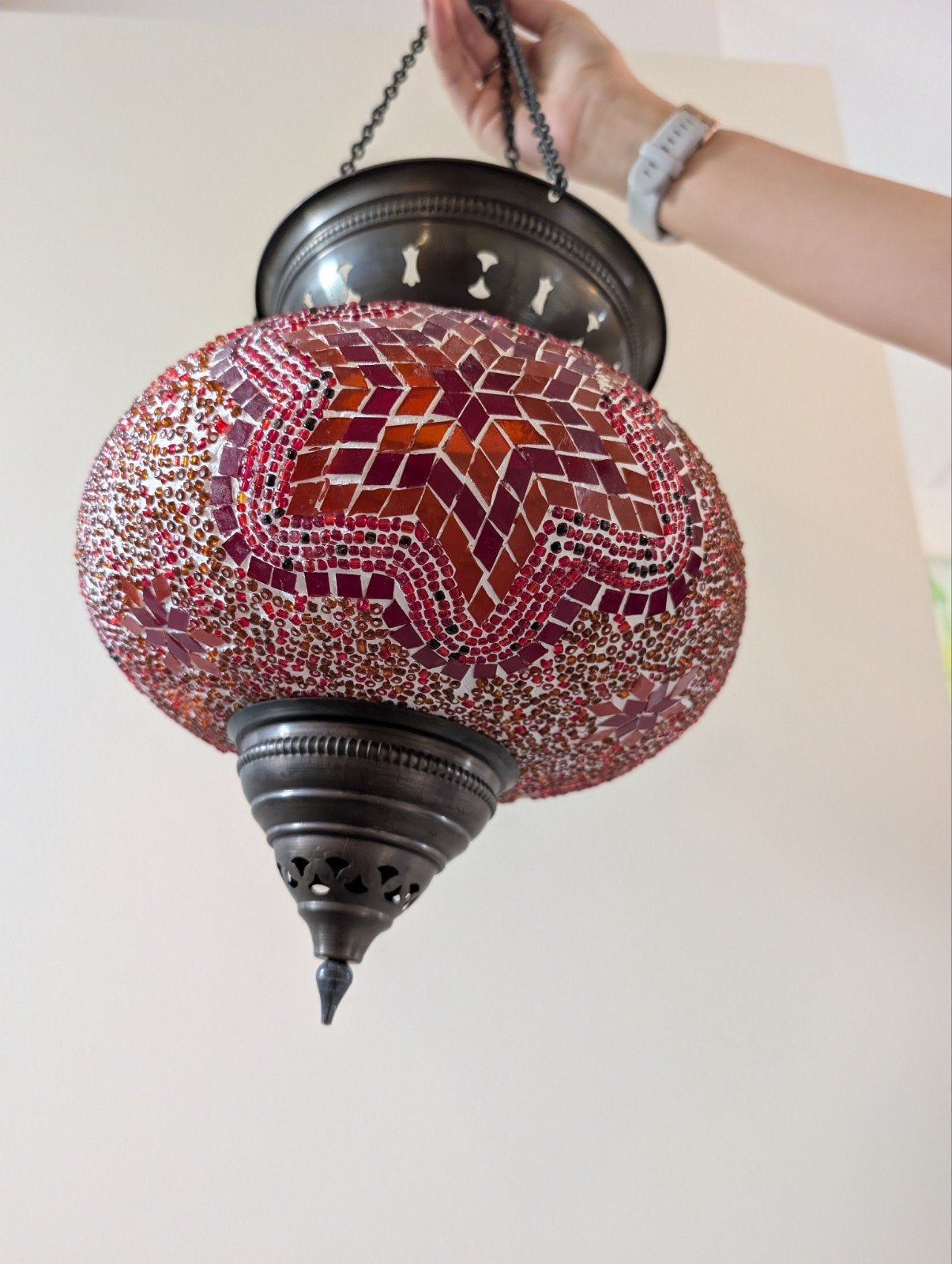 Oosterse Mozaïek Hanglamp - Rode Tinten, Ophalen, Minder dan 50 cm, Gebruikt, Glas
