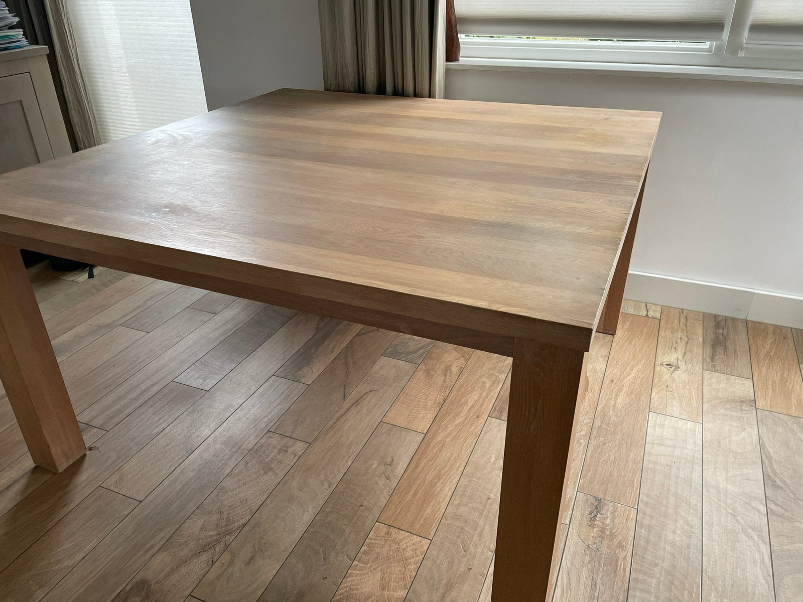 Mooie houten tafel 1,40 x 1,40, Ophalen, Zo goed als nieuw, Rechthoekig, 50 tot 100 cm