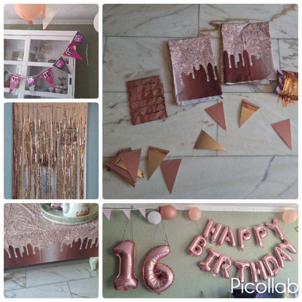 Verjaardagsdecoratie set 16 jaar - Roségoud thema, Ophalen of Verzenden, Gebruikt, Versiering, Verjaardag