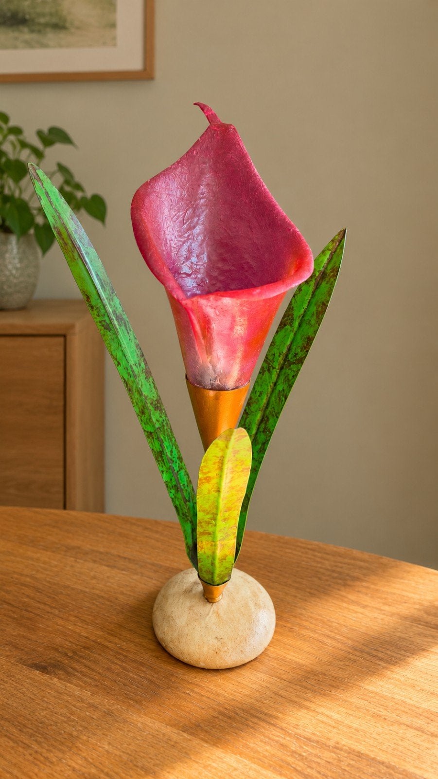 Unieke Tarogo Calla Lelie Tafellamp - Roze/Groen - jaren '80, Ophalen, Overige merken, Vintage, Meerkleurig