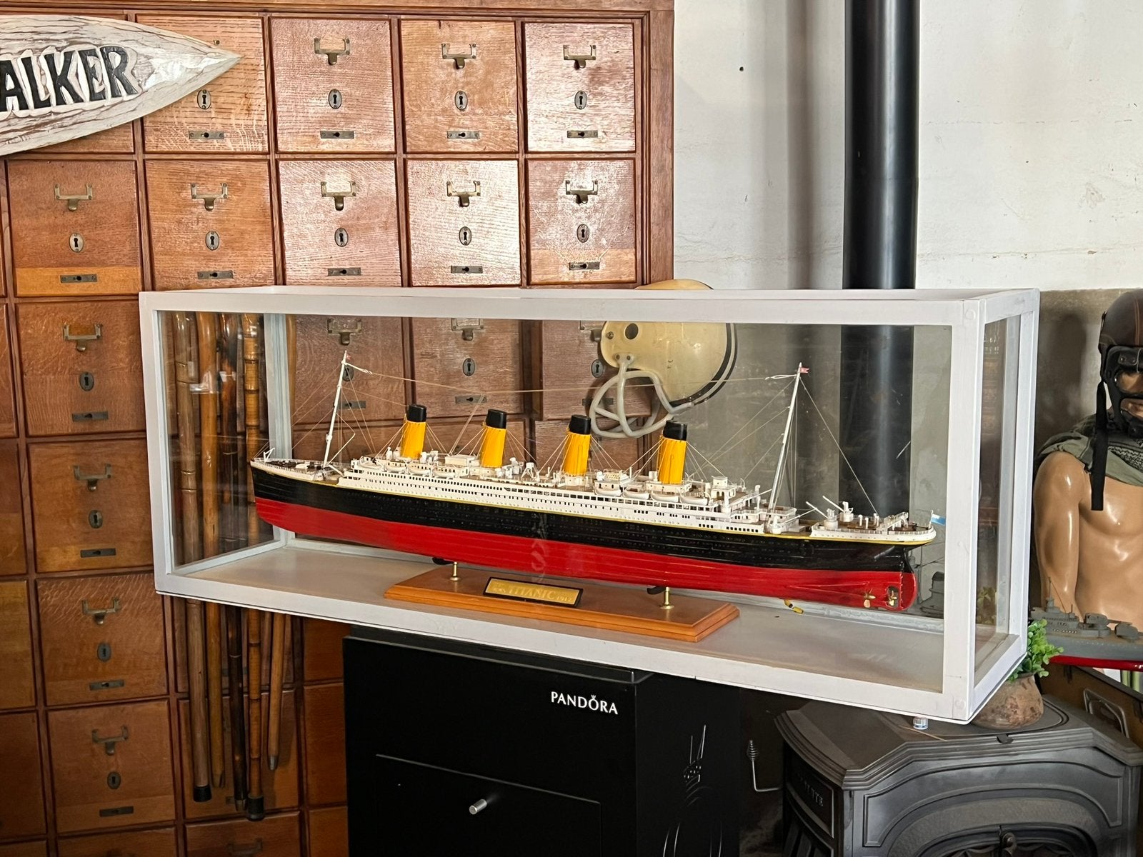 Pracht model titanic in glazen vitrine 108 cm, Ophalen, Zo goed als nieuw, Nvt, Nvt
