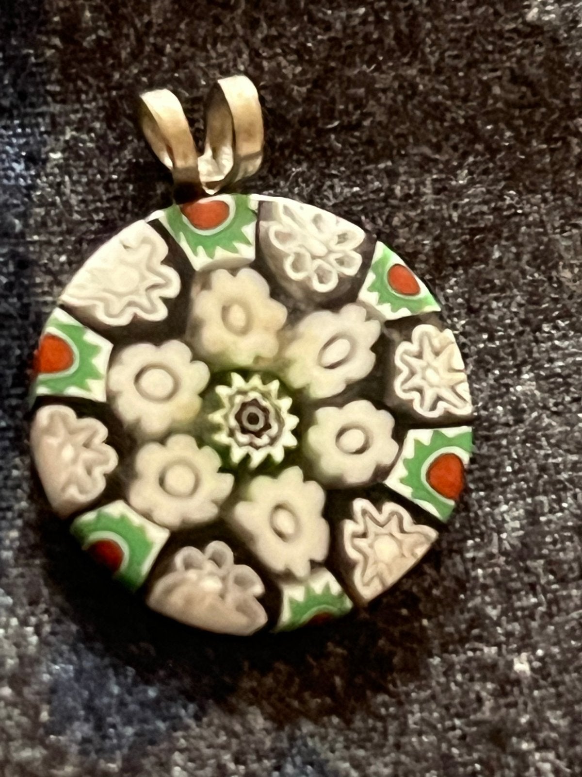 Kleine Murano millefiori hanger, Gebruikt, Overige kleuren, Bloem of Plant, Glas of Kristal