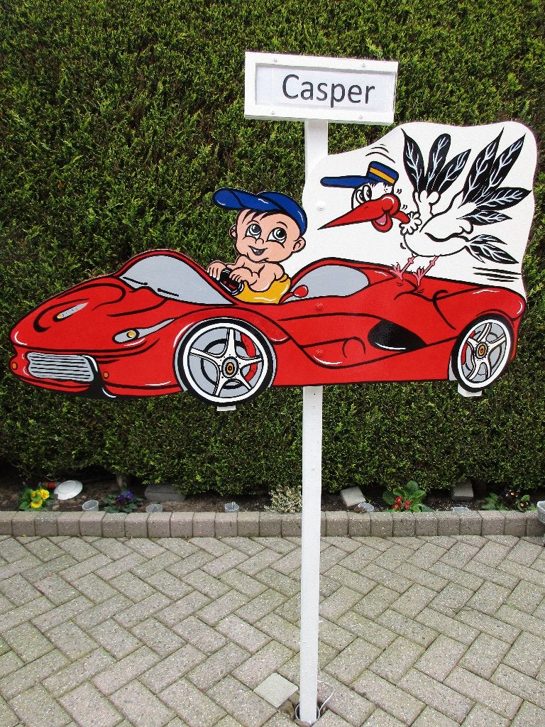 Unieke geboorte knuffel ooievaar op echt nest, Ophalen, Nieuw, Geboortebord