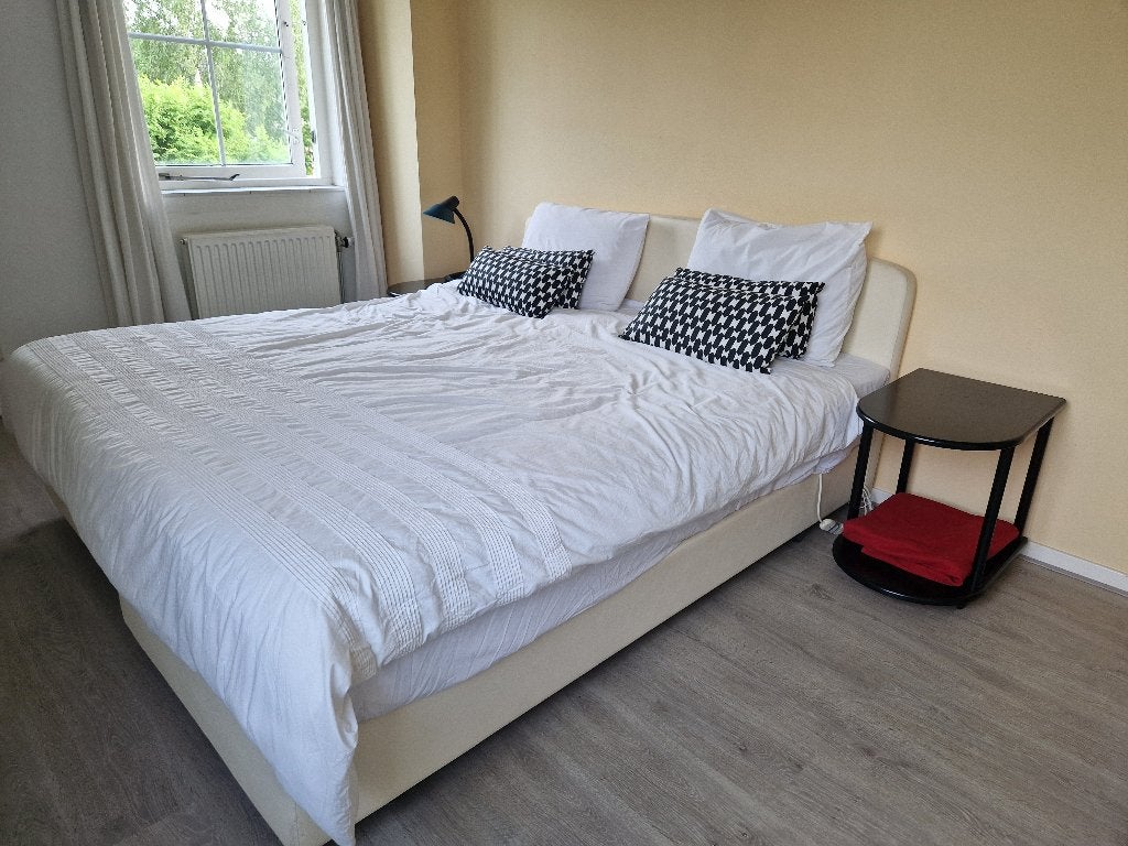 Pullman boxspring 180x200 compleet, Huis en Inrichting, Slaapkamer | Bedden, Gebruikt, Tweepersoons, 180 cm, 200 cm, Hout, Crème