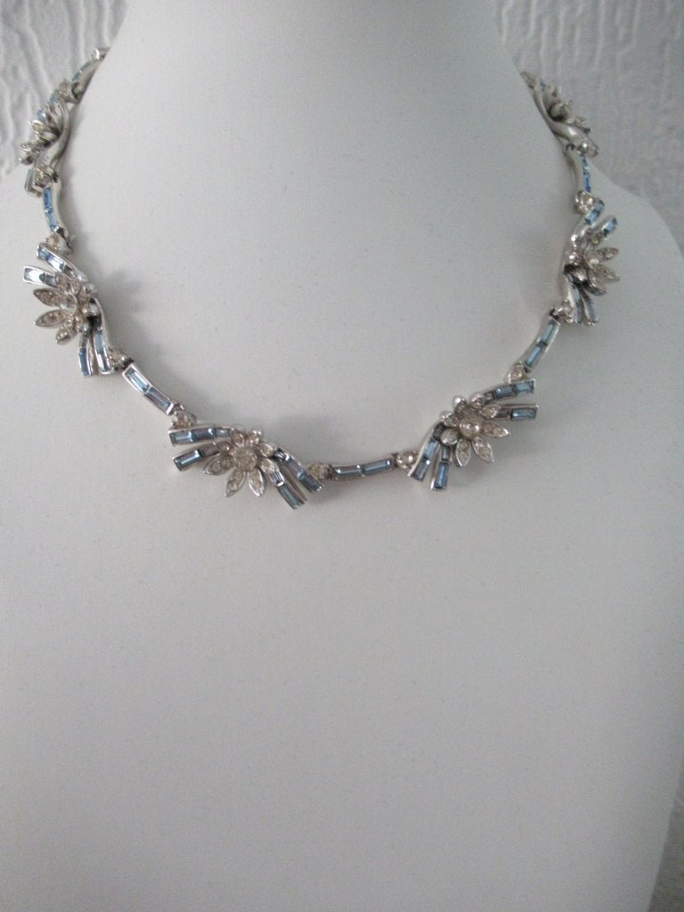 ketting zilverkleurig rodhium blauwe baqette rijnstenen/ORA, Overige materialen, Verzenden, Zo goed als nieuw, Overige kleuren