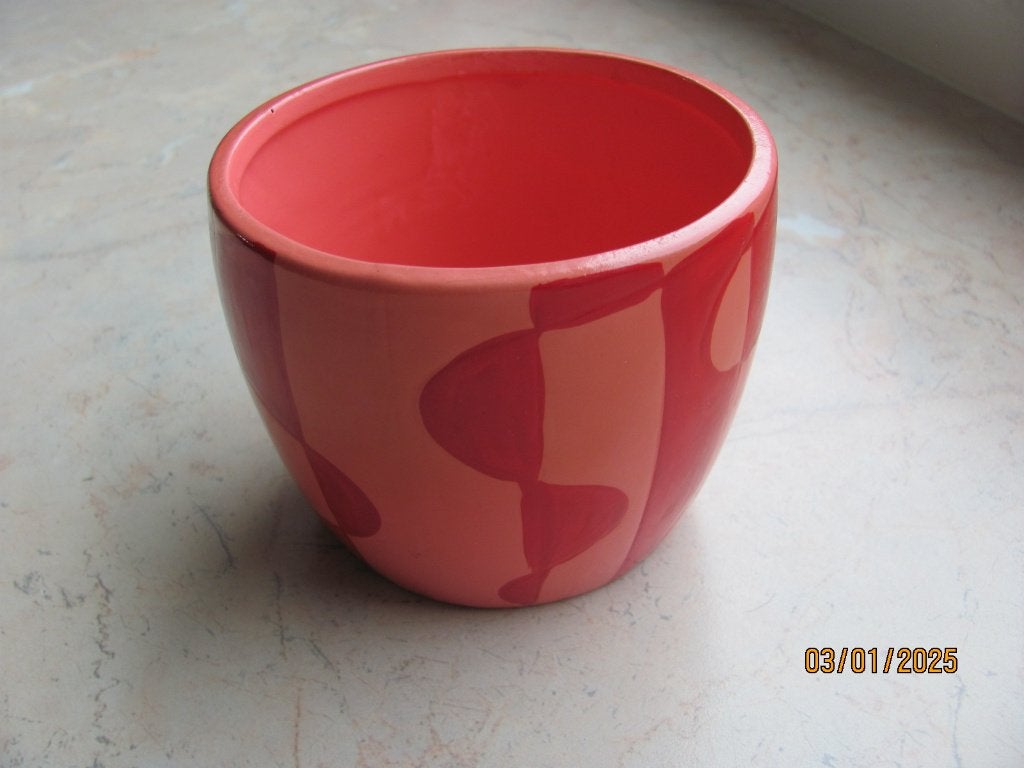 NIEUWSTAAT rood-roze RONDE aardewerk BLOEMPOT ø 10.5 cm, Tuin en Terras, Rond, Ophalen of Verzenden, Zo goed als nieuw, Binnen