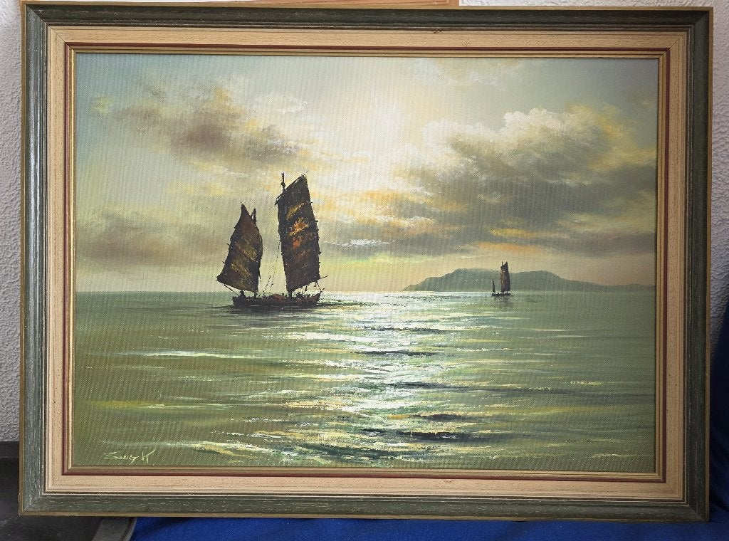 Schilderij Jonk, Antiek en Kunst, Olieverf, Gesigneerd, Textiel, Landschap