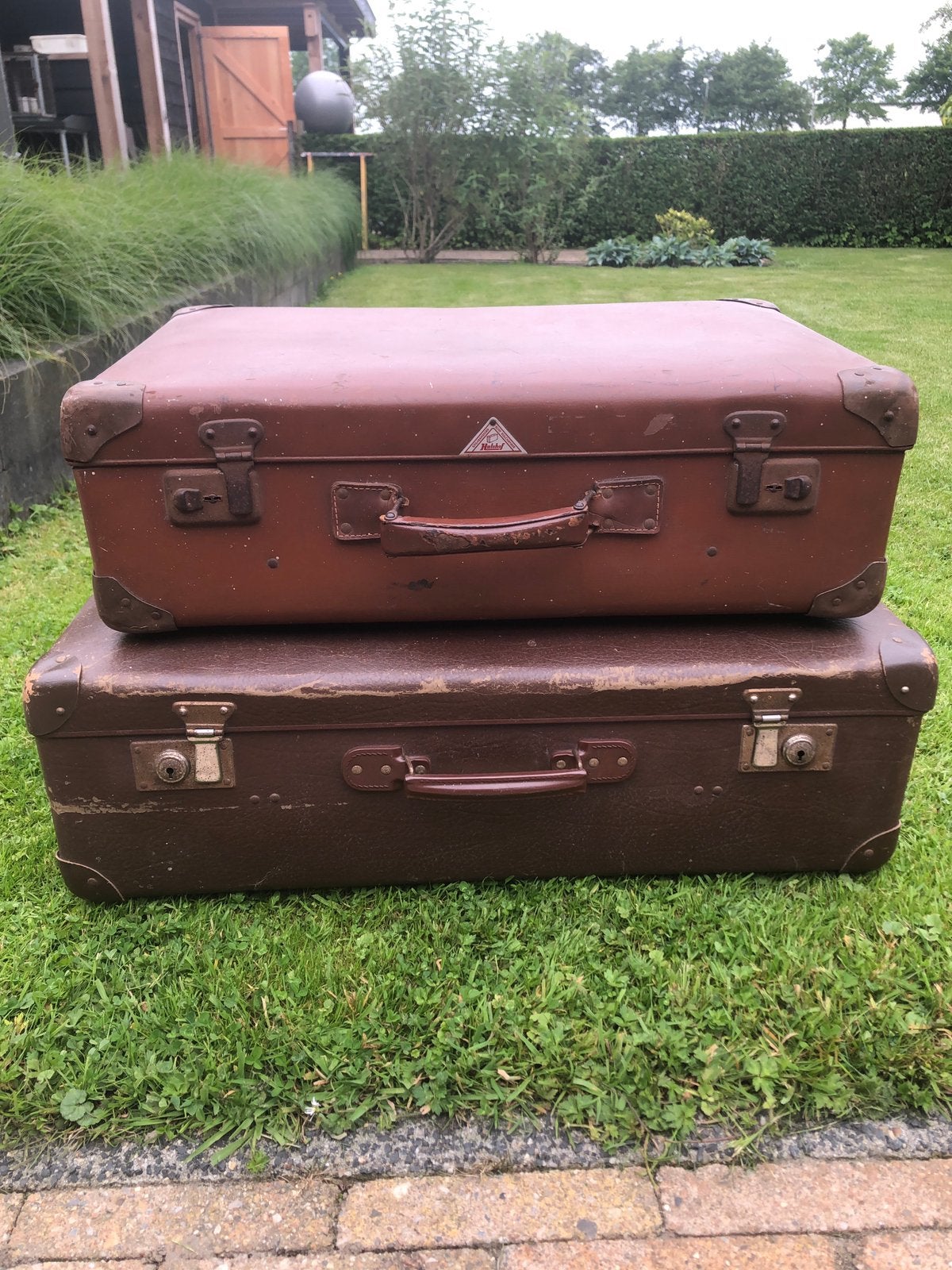 Antieke koffers, Sieraden, Tassen en Uiterlijk, Koffers, Gebruikt, Slot, Leer, 35 tot 45 cm