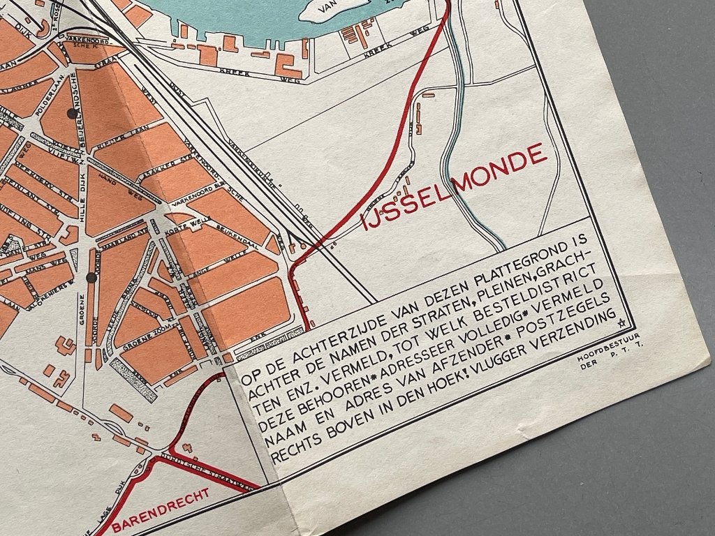 Plattegrond Rotterdam grenzen v.d. PTT-besteldistricten., Boeken, Atlassen en Landkaarten, Ophalen of Verzenden, 1800 tot 2000