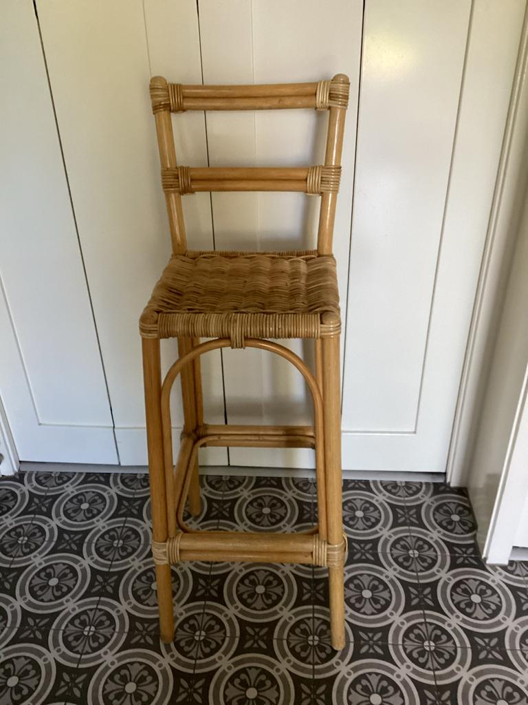 Vintage rotan barkruk, Ophalen, Overige kleuren, Vintage, Riet of Rotan