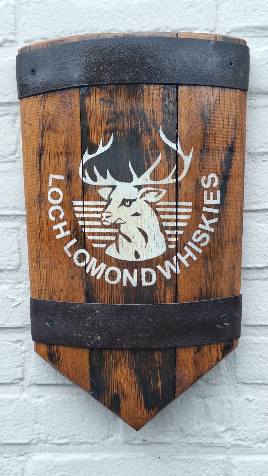 Handgemaakt whisky schildje van duigen - Loch Lomond, Hout, Gebruikt, Ophalen of Verzenden, Landelijk