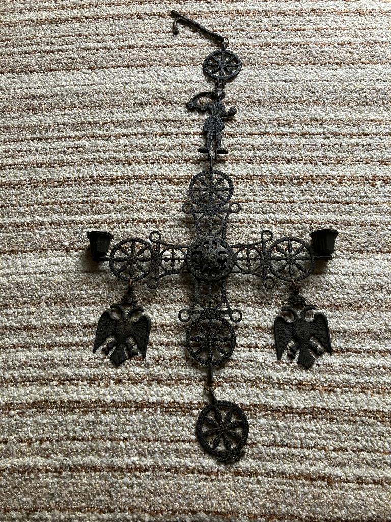 kandelaar hang kaars byzantijns kruis voor 2 kaarsen, Antiek en Kunst, Antiek | Religie, Ophalen of Verzenden
