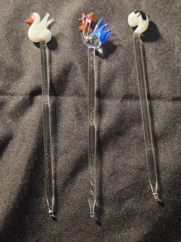 3 Murano glas roerstaafjes met dierenkopjes, Antiek en Kunst, Ophalen of Verzenden