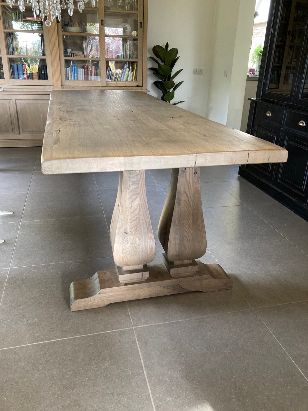 Eiken houten kloostertafel eettafel tafel 280 100 kiezel, Huis en Inrichting, Ophalen, 100 tot 150 cm, Eikenhout, 200 cm of meer