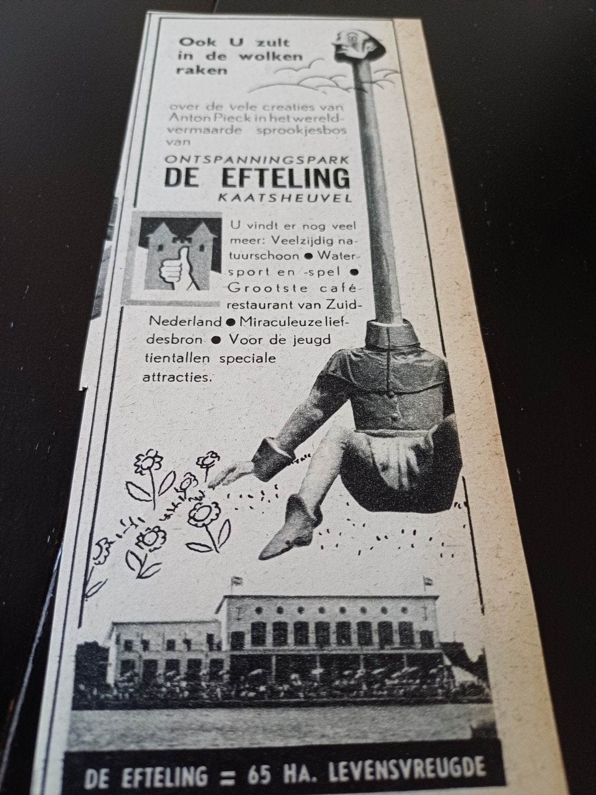 advertentie van de Efteling langnek 1954, Ophalen of Verzenden, Gebruikt, Overige typen