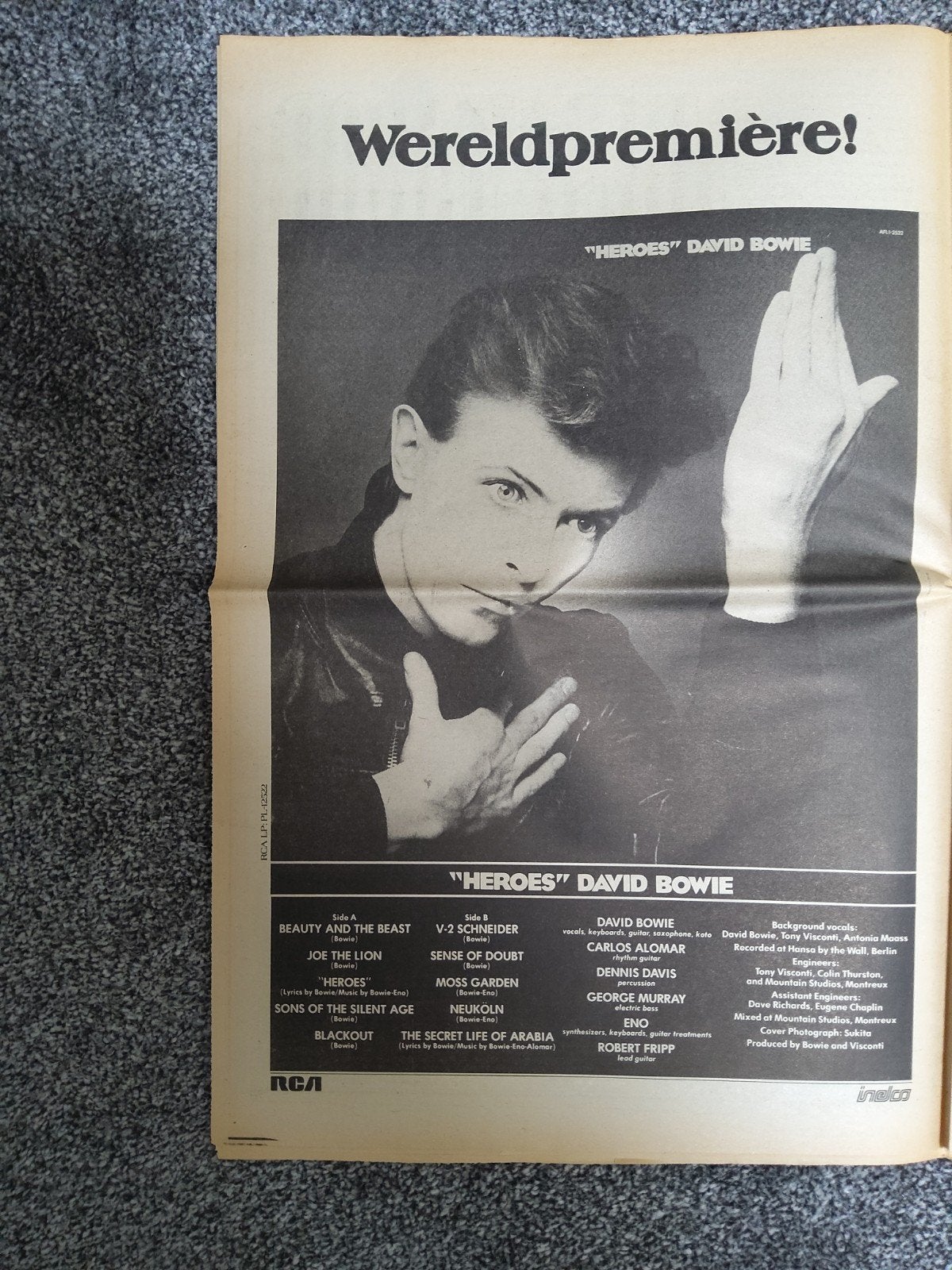 David Bowie:  Promo  Heroes  A3 formaat   okt. 1977, Ophalen of Verzenden, Artiest