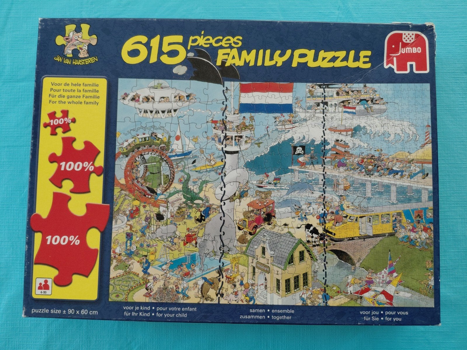 Familiepuzzel Jan van Haasteren 615 stukjes, als nieuw!, Hobby en Vrije tijd, Denksport en Puzzels, Ophalen of Verzenden, 500 t/m 1500 stukjes