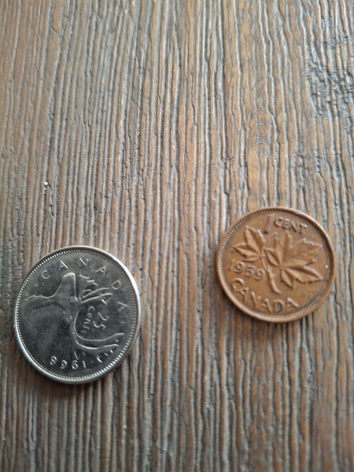 Canadese munten: 1961 10 cent en 1959 1 cent, Ophalen of Verzenden, Noord-Amerika, Setje