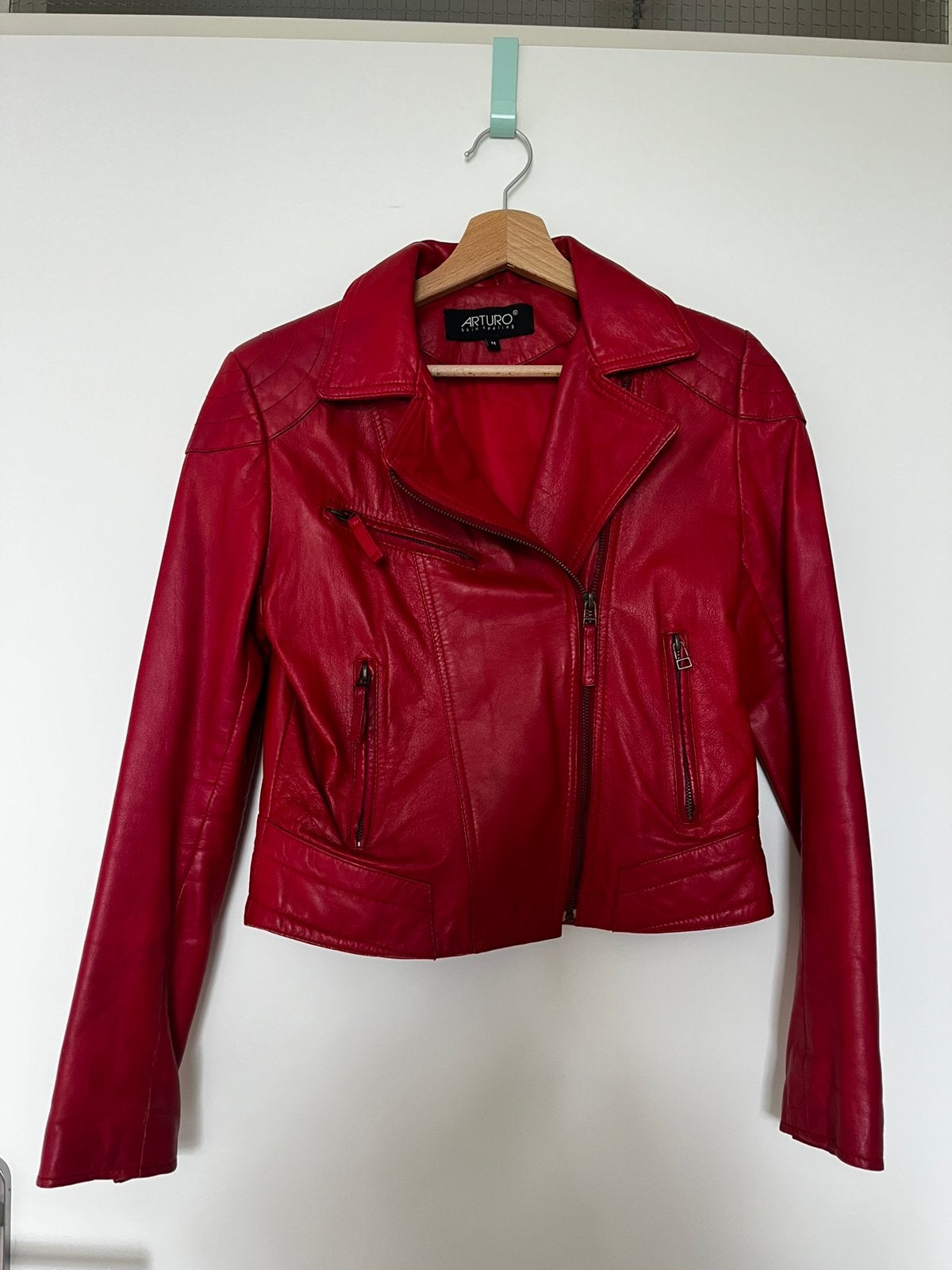Rode leren jas, Kleding | Dames, Jassen | Zomer, Zo goed als nieuw, Rood, Ophalen of Verzenden