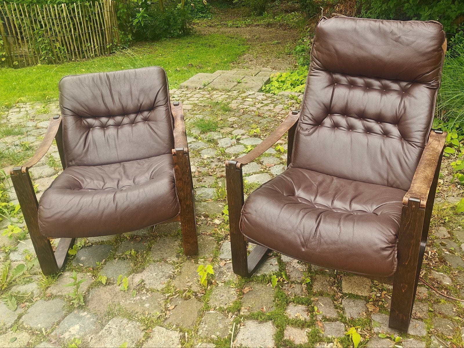 Leren Mid Century Modern Deens Scandinavisch stoelen 70, Gebruikt, Ophalen of Verzenden, 50 tot 75 cm, Leer