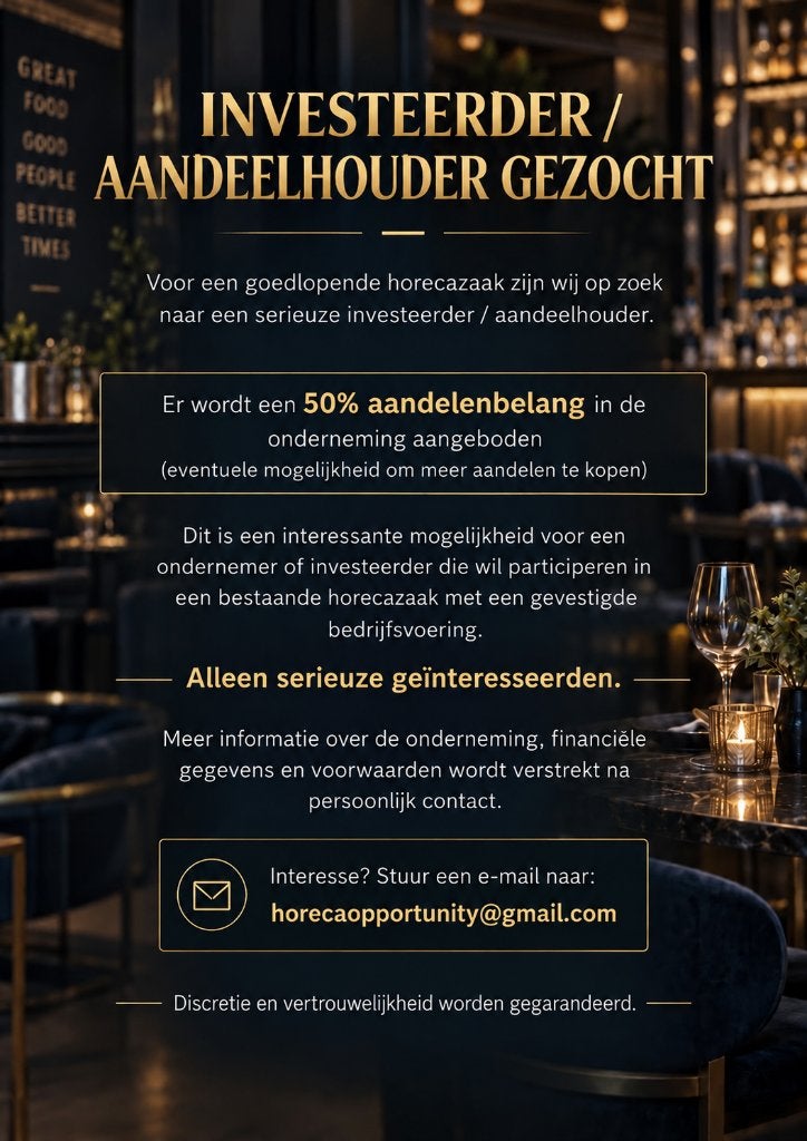 Horeca Investerings kans, Zakelijke goederen, Verzenden