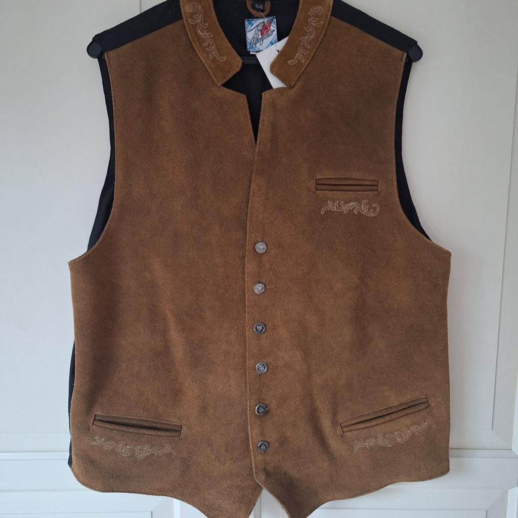 Leren trachten gilet Tiroler oktoberfeest, Ophalen, Nieuw, Maat 52/54 (L)