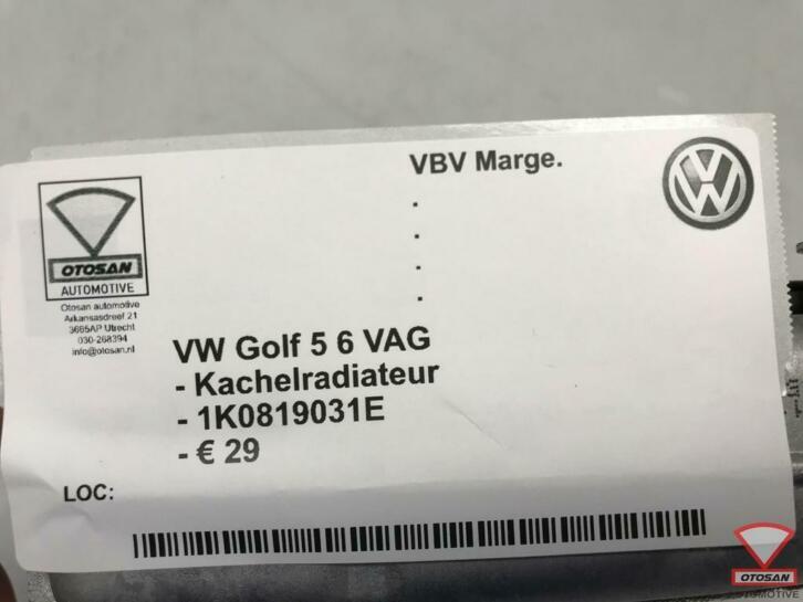 vw golf 5 6 vag kachelradiateur 1k0819031e 03387, Gebruikt, Volkswagen, Volkswagen AG, Berliner Ring 2
38440  Wolfsburg, DE