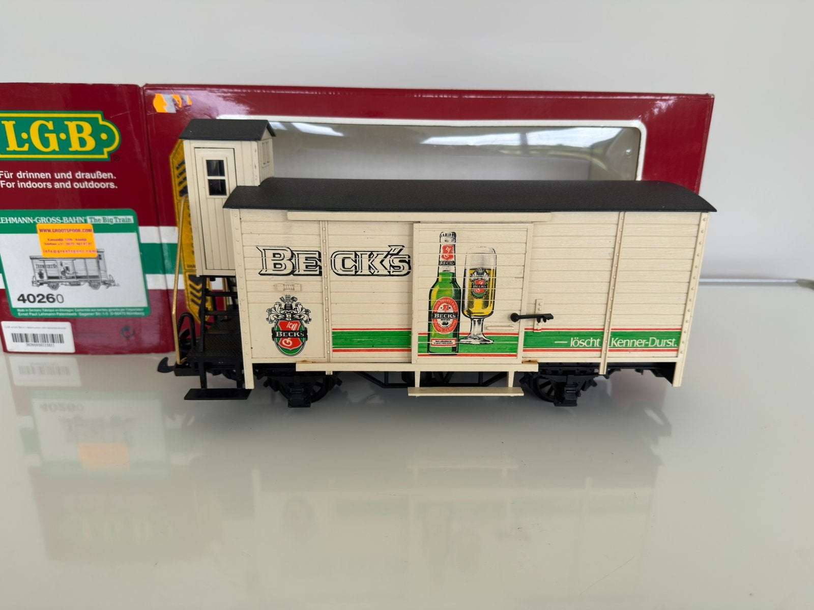 Lgb 4026 Becks bier wagon, spoor G met remmershuis en OVP, Gebruikt, Gelijkstroom, Wagon, Ophalen of Verzenden