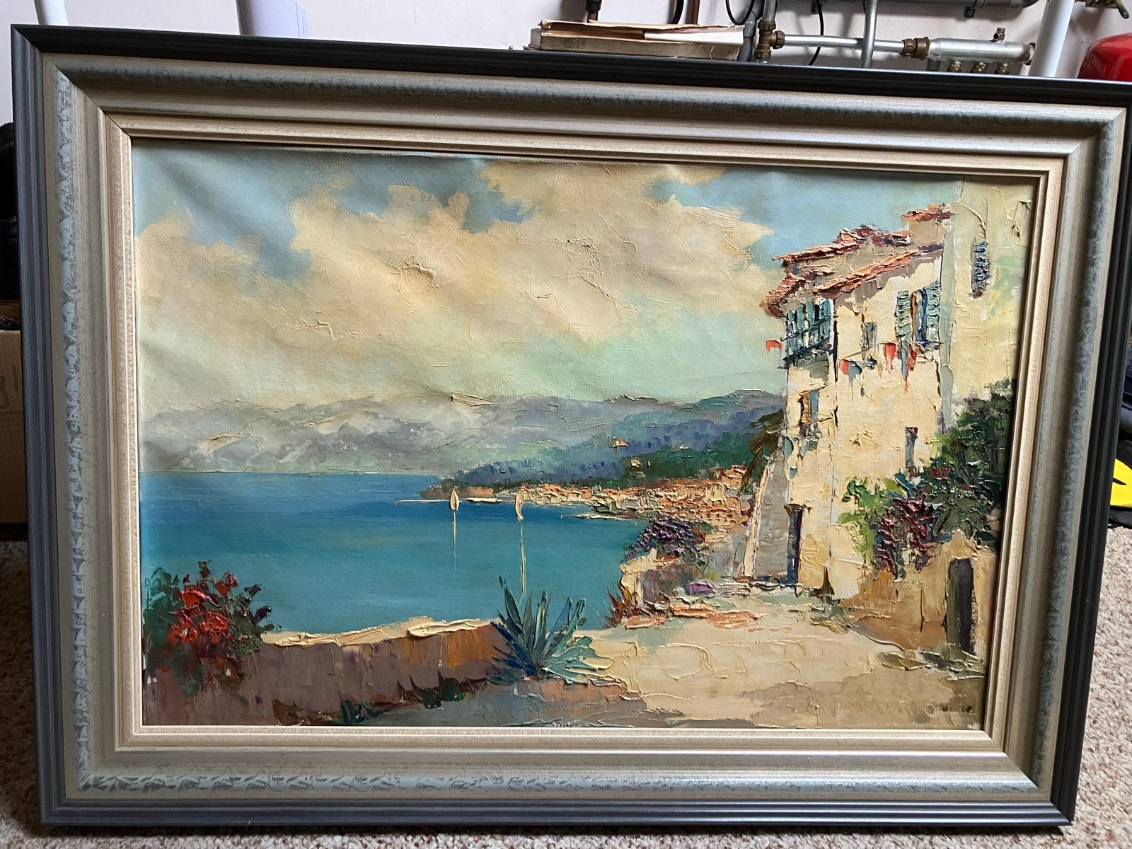 Schilderij Middellandse Zeegezicht - Gesigneerd A. Camprio, Antiek en Kunst, Ophalen, Maritiem / water, Doek, Realistisch