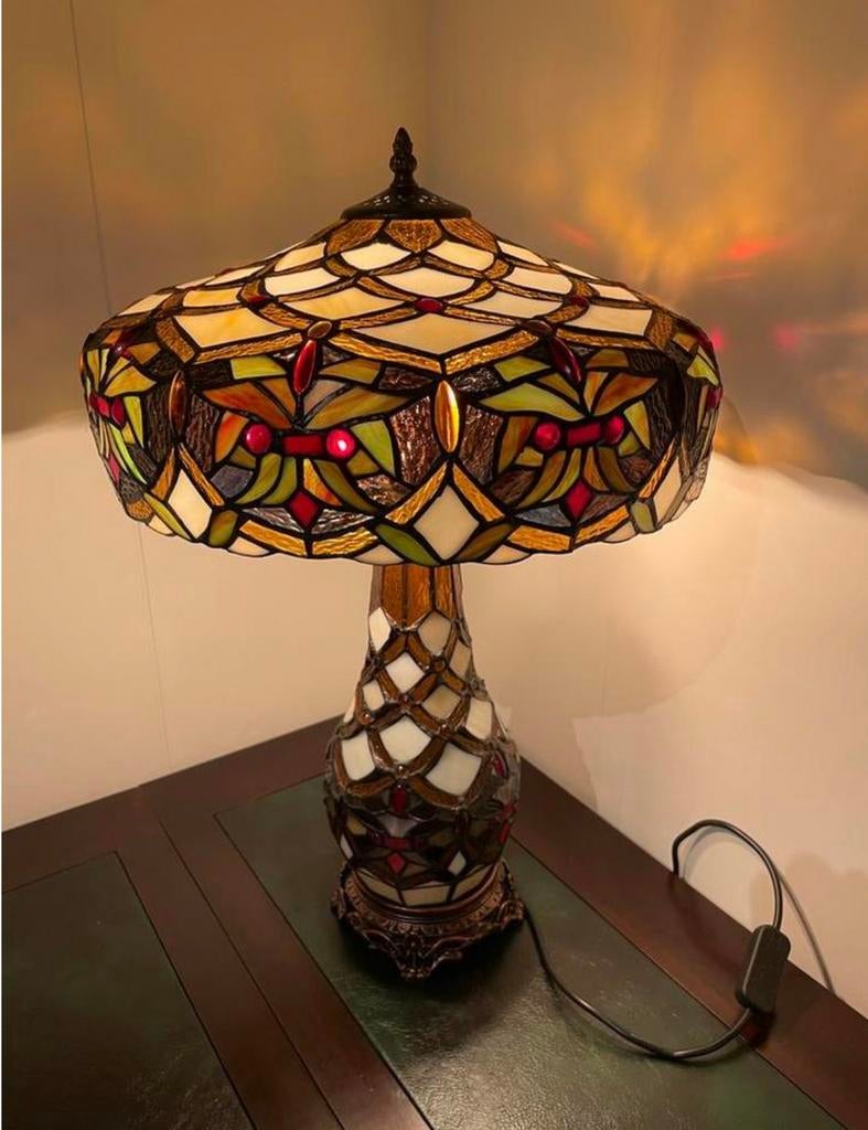 Tiffany tafel lamp, paddestoel lampen van glas notariskamer, Ophalen, Zo goed als nieuw, Glas, 50 tot 75 cm