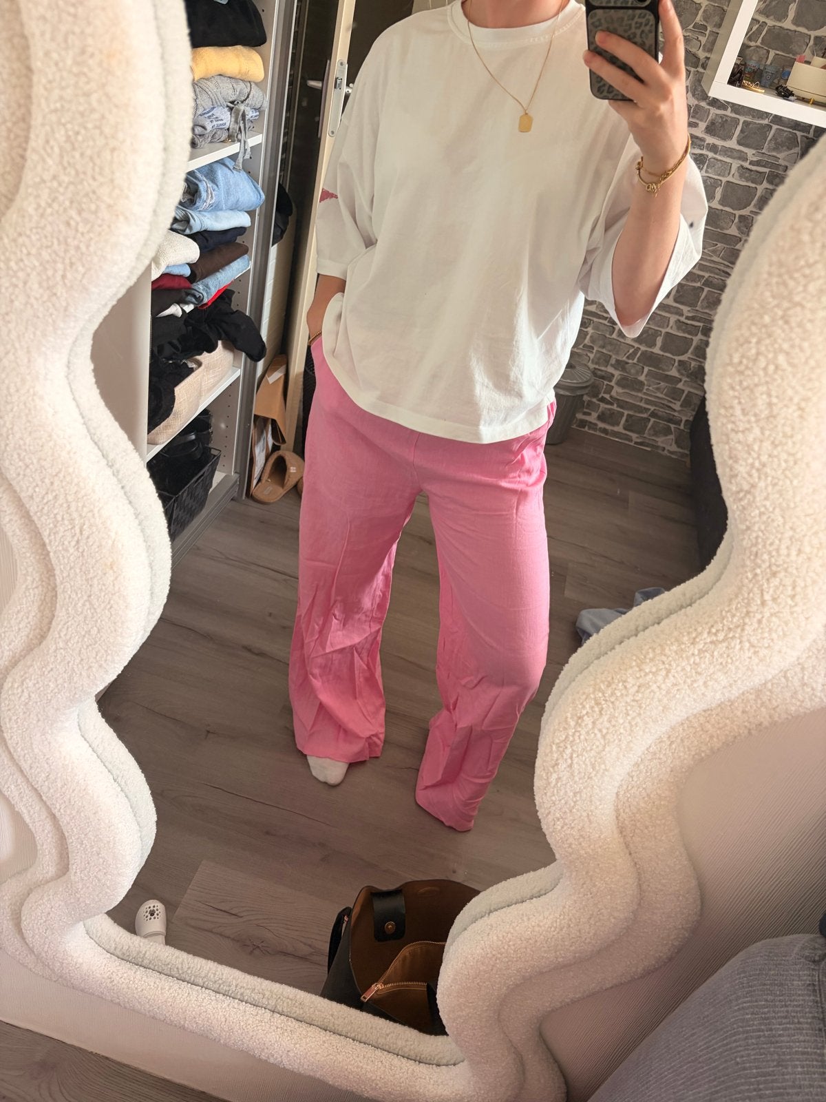 Roze stoffen broek van Tess V, Ophalen of Verzenden, Gedragen, Roze