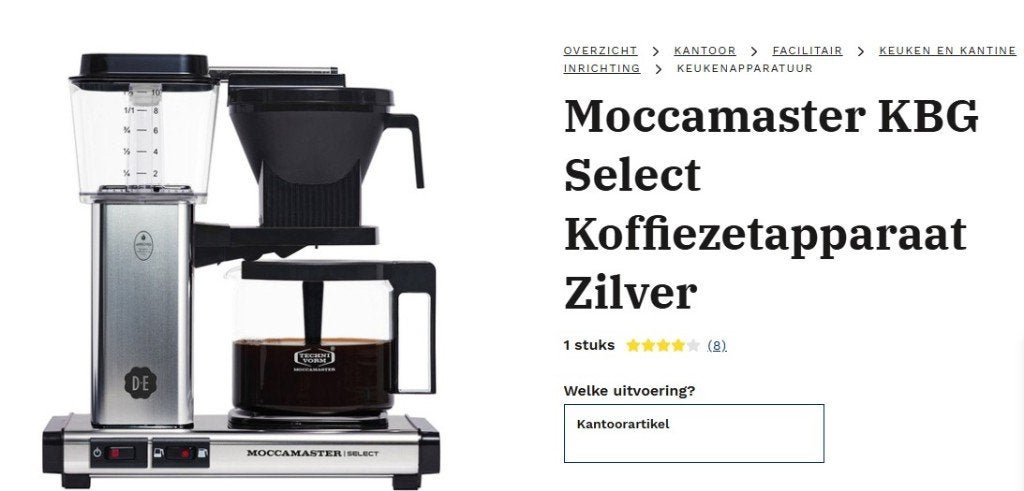 Moccamaster nieuw Douwe Egberts   € 185 incl  verzending, 10 kopjes of meer, Gemalen koffie, Ophalen of Verzenden, Koffiemachine